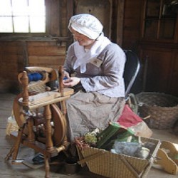 Interior photo, spinning wool